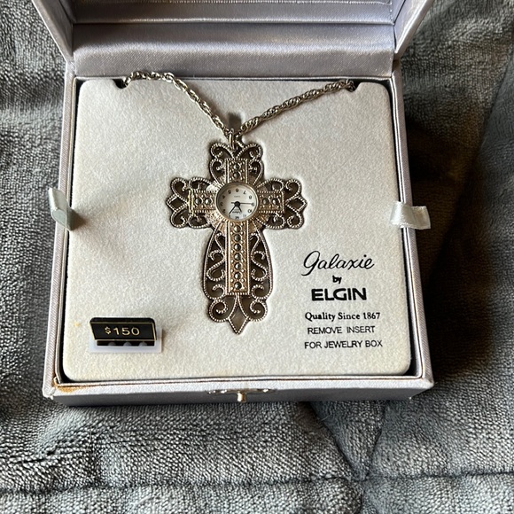 Galaxie By Elgin Cross Pendant Watch With Marcasites - Picture 4 of 4
